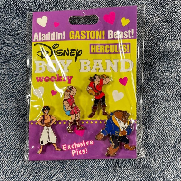 Disney Parks Boy Band Aladdin Beast Hercules Gaston Pin Set - Picture 4 of 7